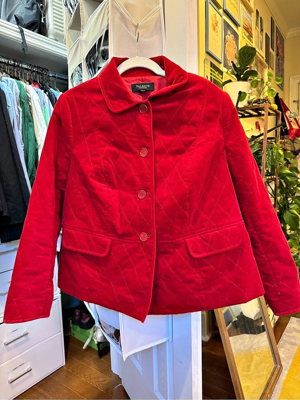 Talbots Red Quilted Velvet Jacket